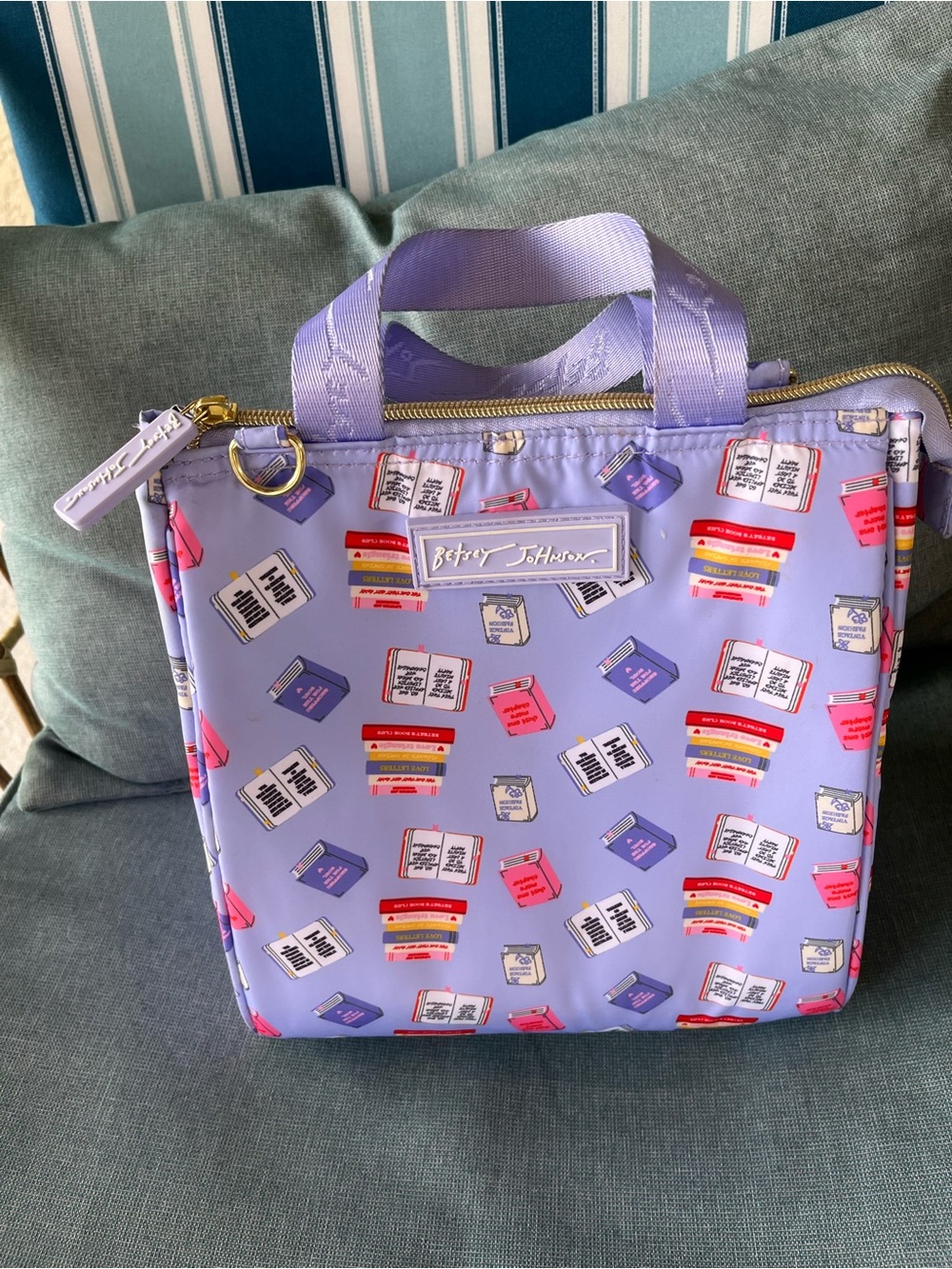 Betsey Johnson Lilac Book-Print Insulated Lunch Box
